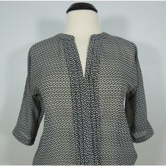GAP Blouse XS Sheer Printed V-Neck 3/4 Sleeves - Picture 2 of 6